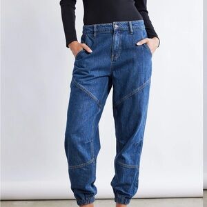 Blue Denim Joggers High-Rise Relaxed Fit